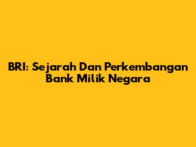 BRI: Sejarah Dan Perkembangan Bank Milik Negara