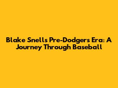 Blake Snell's Pre-Dodgers Era: A Journey Through Baseball