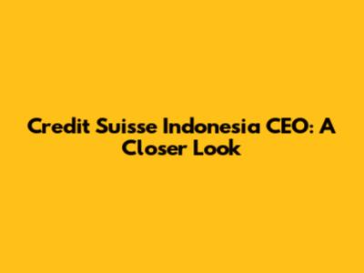 Credit Suisse Indonesia CEO: A Closer Look