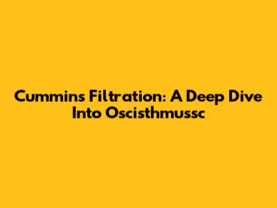 Cummins Filtration: A Deep Dive Into Oscisthmussc