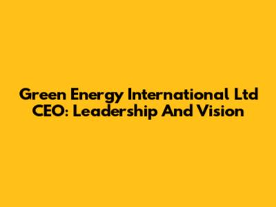 Green Energy International Ltd CEO: Leadership And Vision