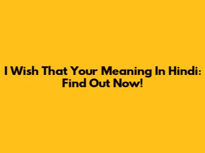 I Wish That Your Meaning In Hindi: Find Out Now!