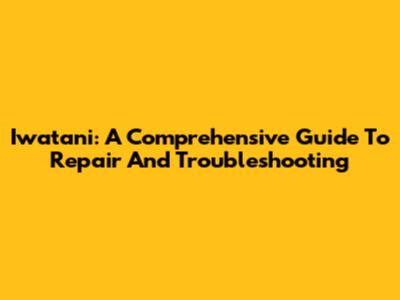 Iwatani: A Comprehensive Guide To Repair And Troubleshooting