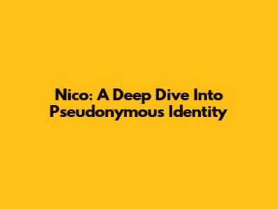 Nico: A Deep Dive Into Pseudonymous Identity