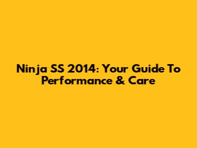 Ninja SS 2014: Your Guide To Performance & Care