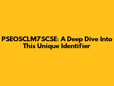 PSEOSCLM7SCSE: A Deep Dive Into This Unique Identifier