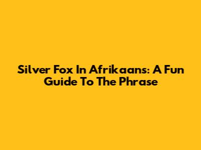 Silver Fox In Afrikaans: A Fun Guide To The Phrase