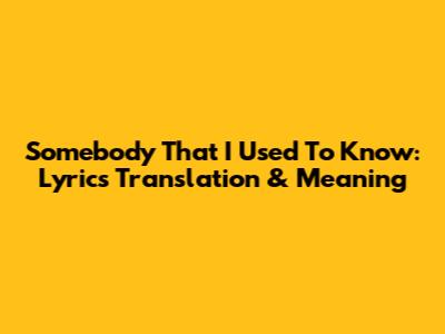 Somebody That I Used To Know: Lyrics Translation & Meaning