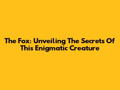 The Fox: Unveiling The Secrets Of This Enigmatic Creature