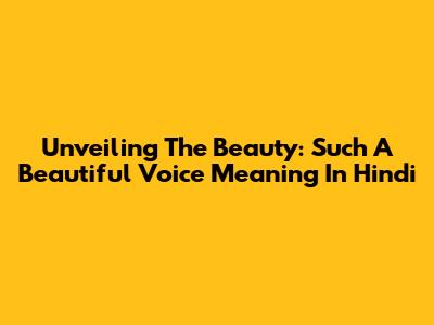 Unveiling The Beauty: 'Such A Beautiful Voice' Meaning In Hindi
